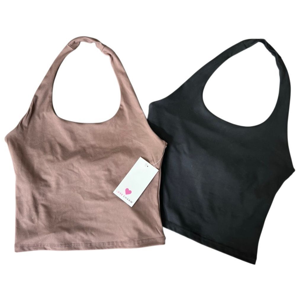 Love Charm halter neck crop tops Black Brown Set Size Medium